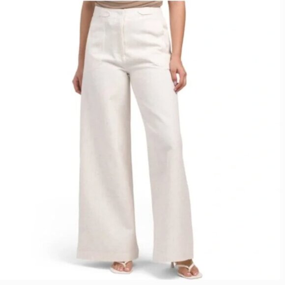 Torn by Ronny Kobo Cream Ivory Bernard Wide Leg Pants Size L - Picture 1 of 13